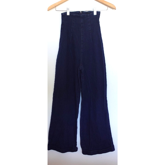 Collectif London Jeans 2 XXS Dark Blue High Waisted Wide Leg Retro Vintage Pinup - Picture 1 of 11